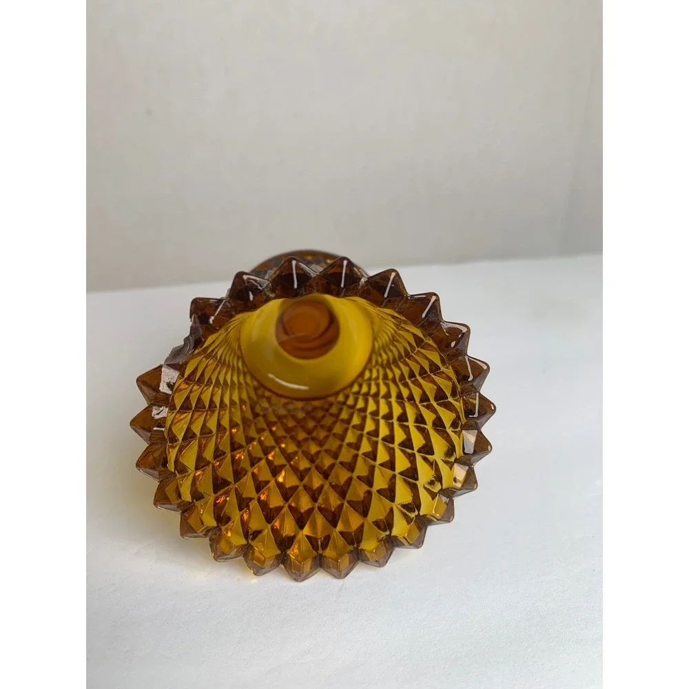 Vintage Amber Glass Diamond Point Hobnail Peg Candle‎ Cup Votive Holder